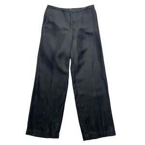 Eileen Fisher Dress Pants Women PM Black Linen Blend‎ High Rise Straight Capsule